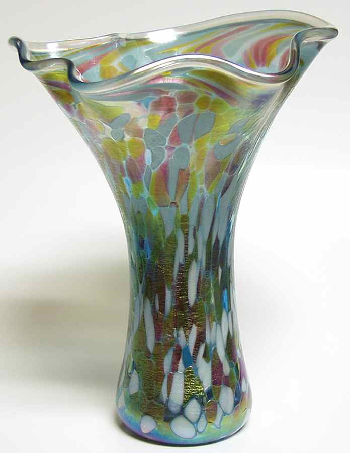 Ruffle Vase Aqua Mosaic - Boxed by Glass Eye Studio-1