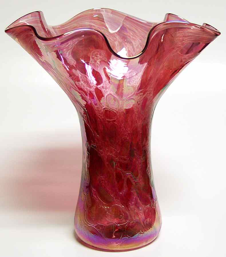 Ruffle Vase Cranberry Mist - Boxed by Glass Eye Studio-1