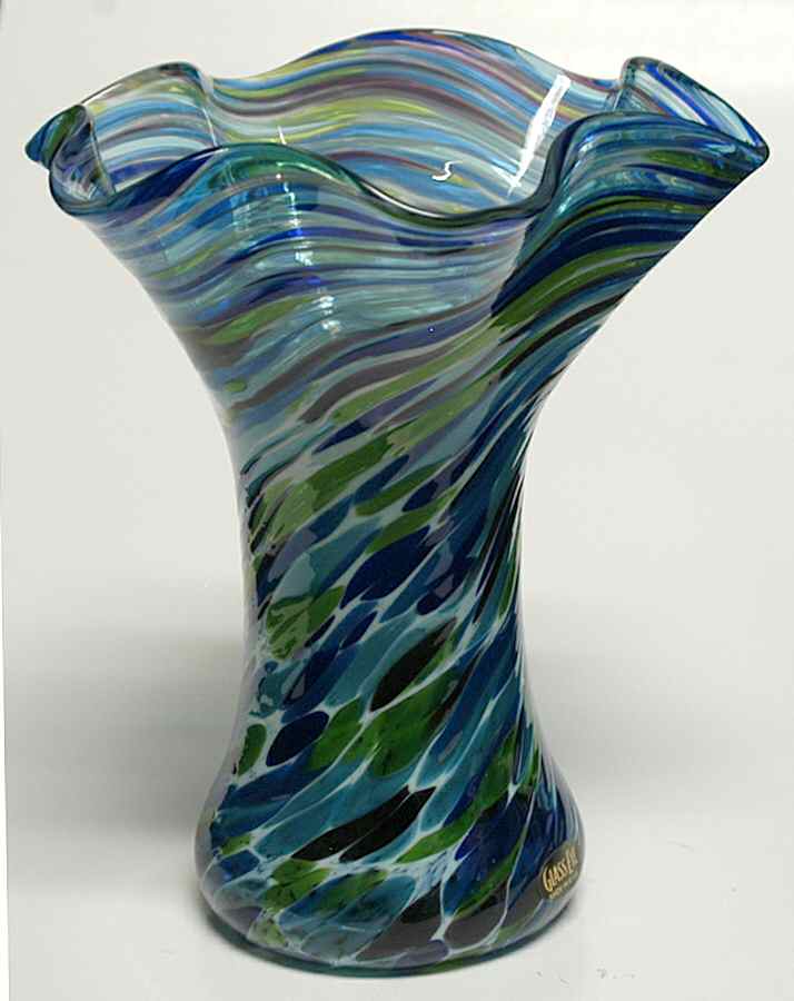 Ruffle Vase Blue Twist Min - Boxed by Glass Eye Studio-1