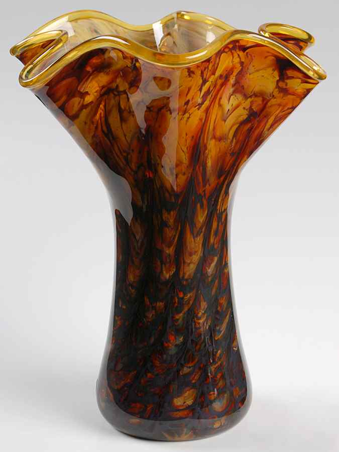 Ruffle Vase Amber Marble - Boxed by Glass Eye Studio-1