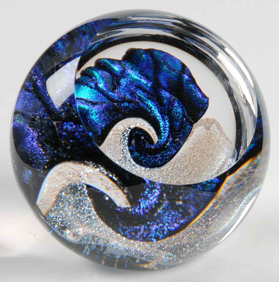 Fireball Collection Paperweights Blue Spin - Boxed by Glass Eye Studio-1