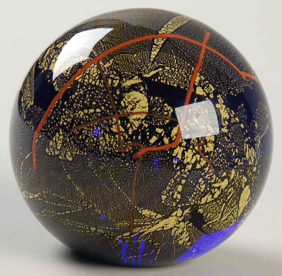 Glass Eye Studio Paperweights Gold Flecks On Cobalt Blue - Boxed by Glass Eye Studio-1