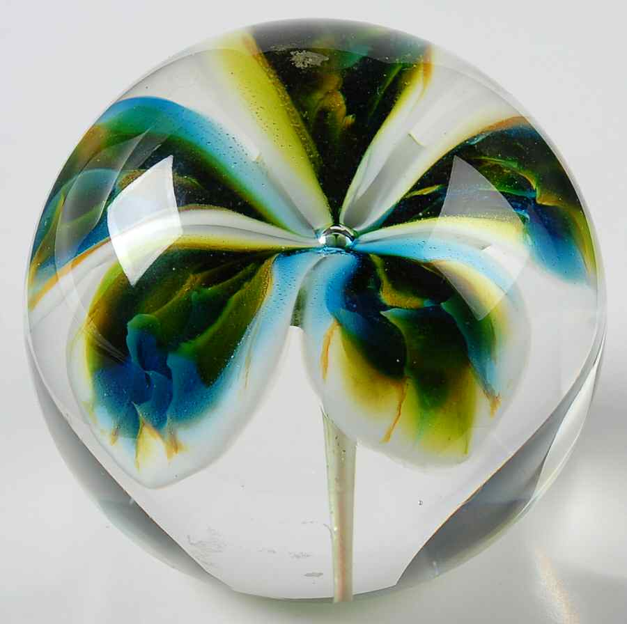 Glass Eye Studio Paperweights Blue,Green Flower - Boxed by Glass Eye Studio-1