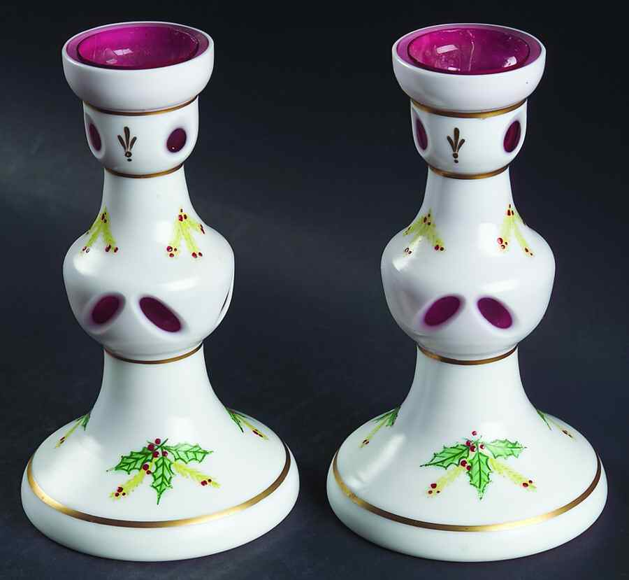 Gorham Christmas Giftware Pair Of Candlesticks - With Box by Gorham Crystal-1