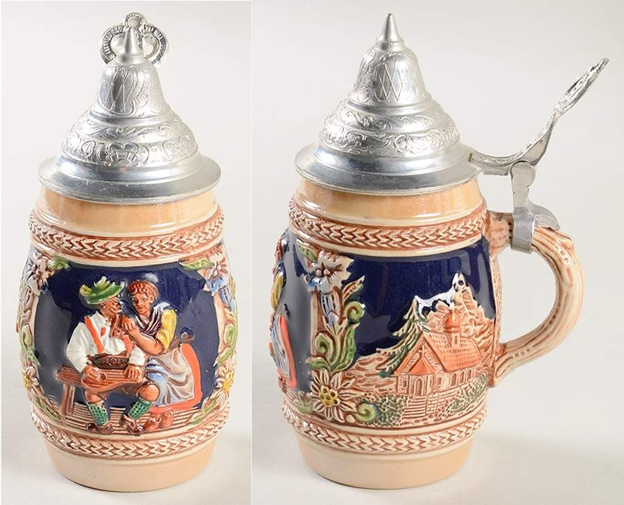 Gerz Steins Stein W/Lid Couple Playing Ins - No Box by Gerz-1