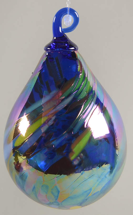 Raindrop Ornaments Cobalt Rainbow Swirl - No Box by Glass Eye Studio-1
