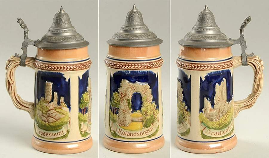 German Beer Steins Rolandsbogen, Drachenfels, Godesburg - No Box by Germany-1
