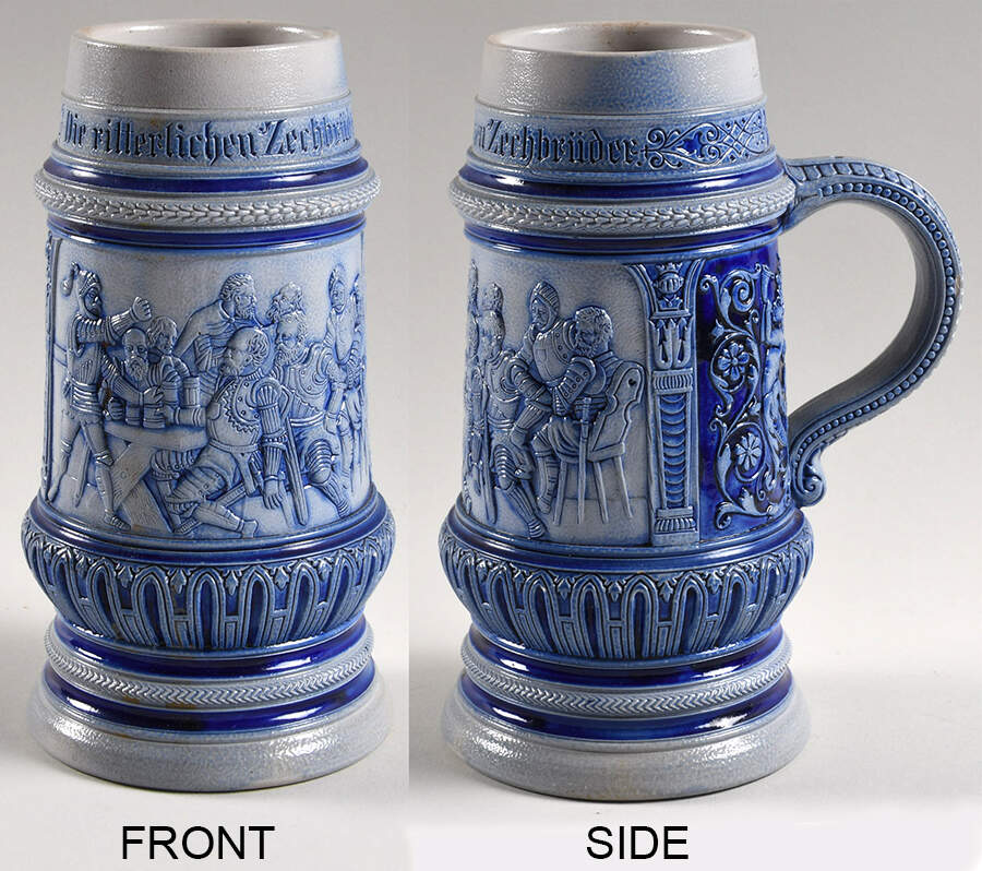 German Beer Steins Cobalt Glaze-Knights Drinking - No Box by Germany-1