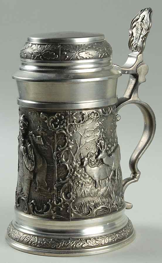 German Beer Steins Pewter Hunting Scene Stein - No Box by Germany-1