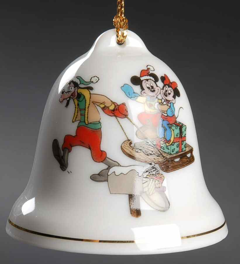 Disney Christmas Bell Goofy Pulling Mickey & Minnie On Sled - No Box by Grolier-1