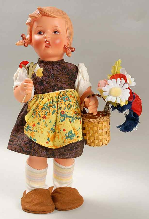 Hummel Vinyl Dolls Little Shopper Girl Flowers - Boxed by Goebel-1