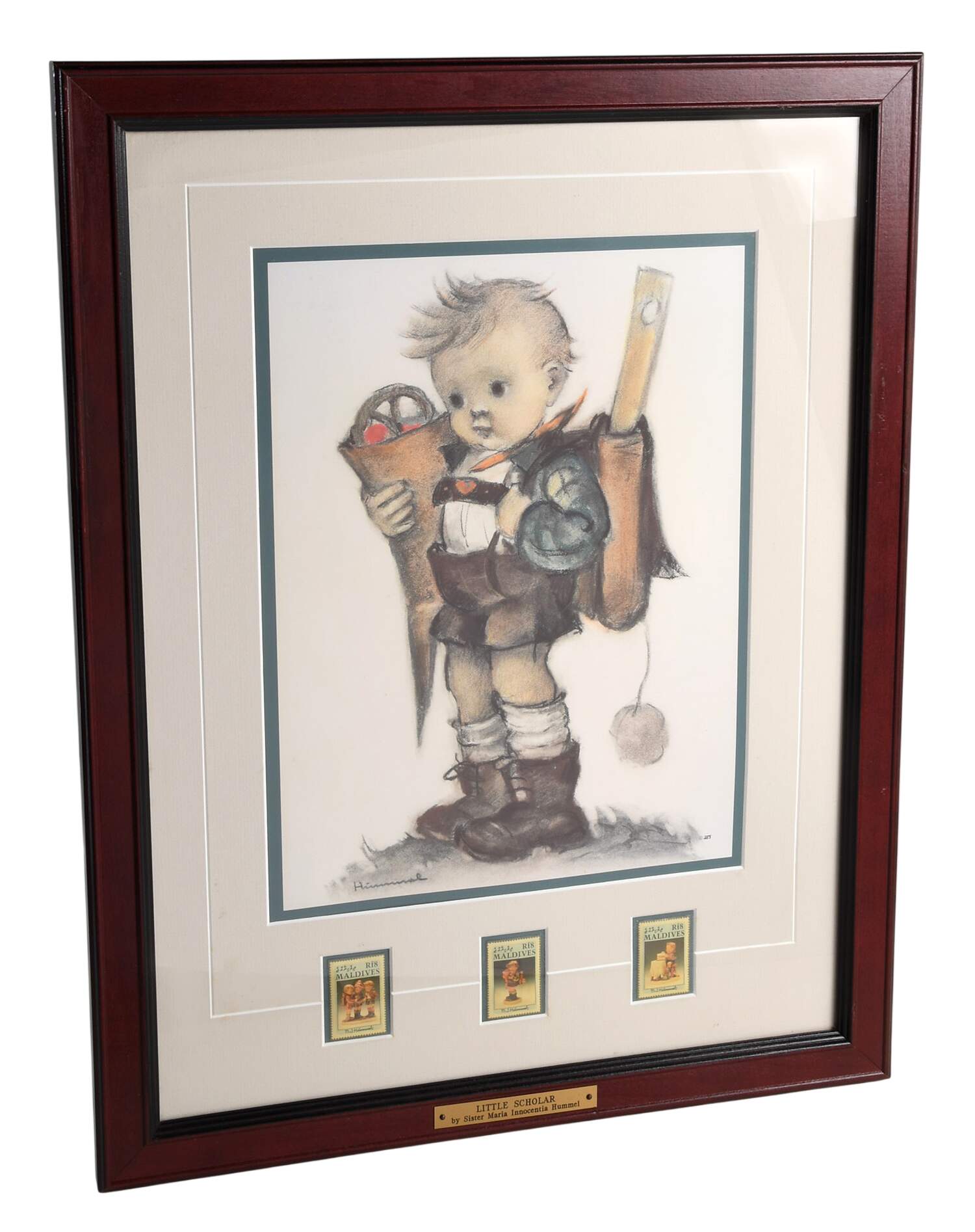 Hummel Framed Print Little Scholar - 3 Stamps - No Box by Goebel-1