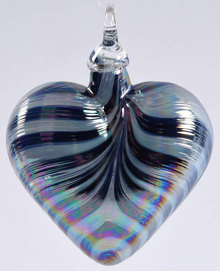 Heart Ornaments Blue Ribbon - No Box by Glass Eye Studio-1