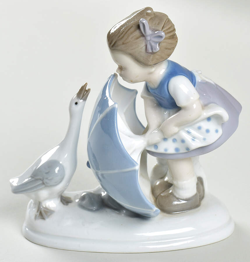 Grafenthal Figurines Girl With Umbrella & Goose - No Box by Grafenthal-1
