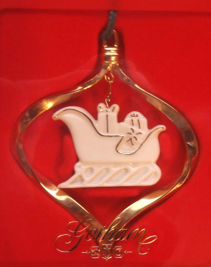 Porcelain & Gold Ornaments Sleigh - Boxed by Gorham-1