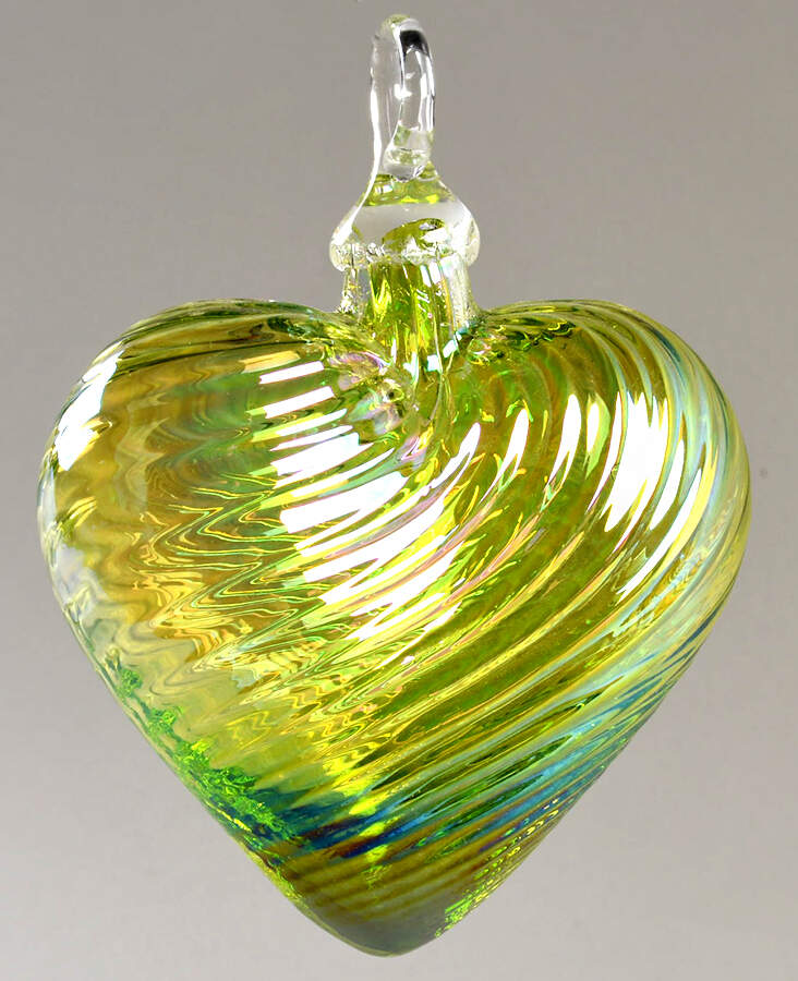 Birthstone Heart Ornaments August-Peridot - Boxed by Glass Eye Studio-1
