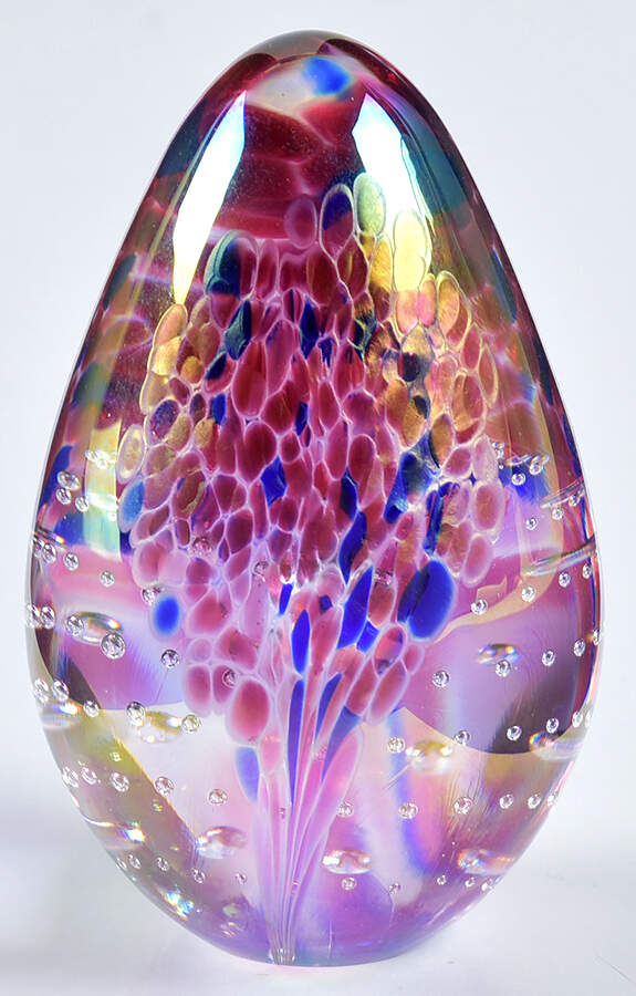 Egg Paperweights Irridescent Feather/Bubbles  - No Box by Glass Eye Studio-1
