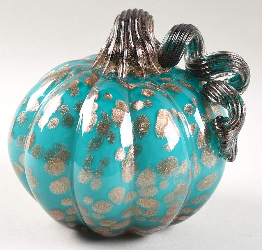 Pumpkin Patch Gold Dust Teal Pumpkin - No Box by Global Village Glass-1
