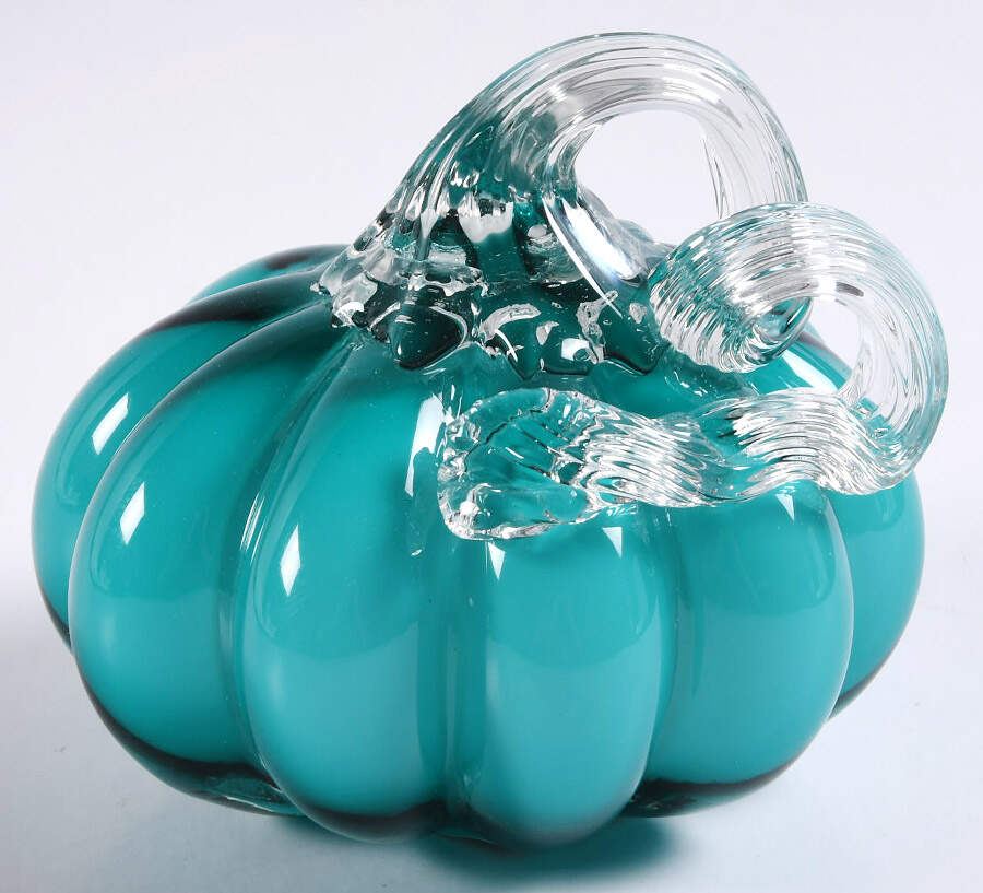 Pumpkin Patch Small Dark Teal Opaque Pumpkin - No Box by Global Village Glass-1