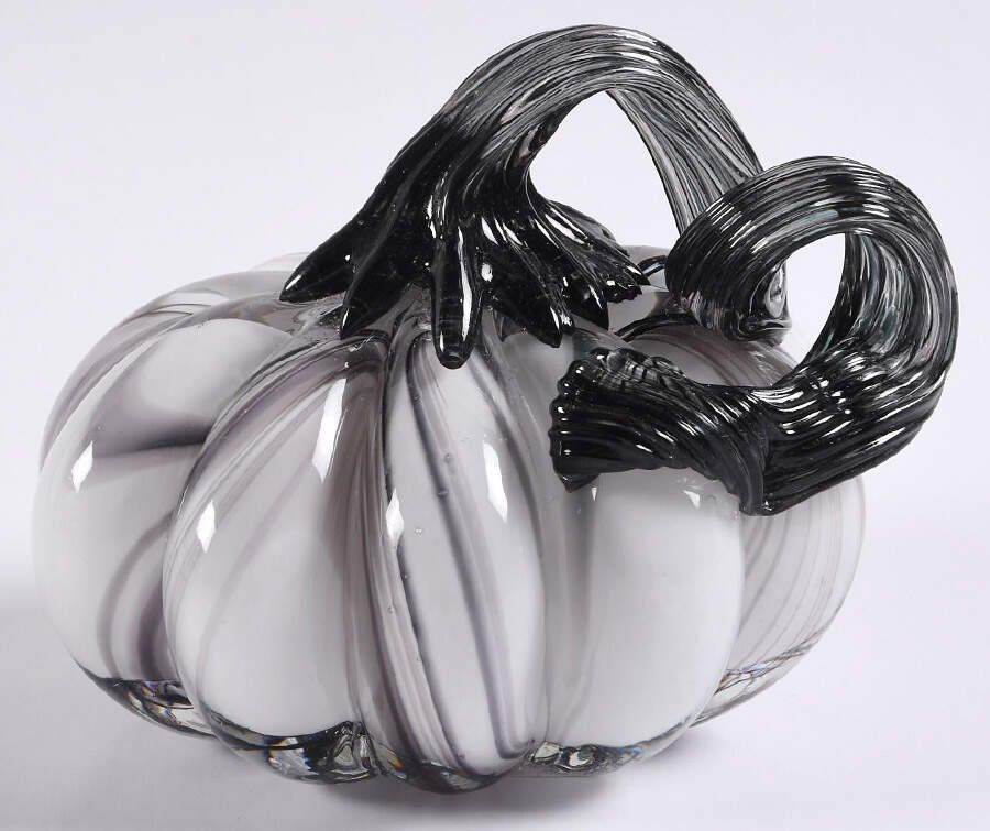Pumpkin Patch Small Black & White Pumpkin - No Box by Global Village Glass-1