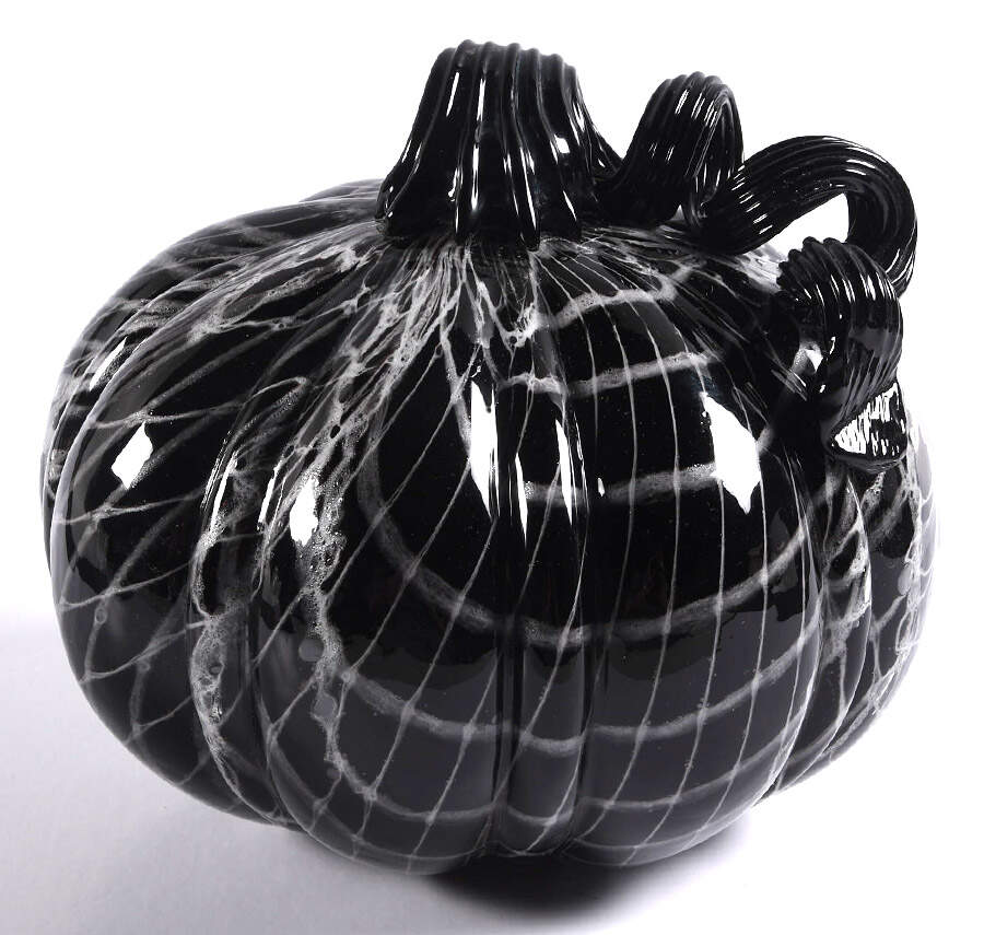 Pumpkin Patch Black & White Web Pumpkin - No Box by Global Village Glass-1