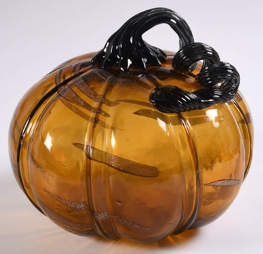 Pumpkin Patch Amber Gold Streak Pumpkin - No Box by Global Village Glass-1