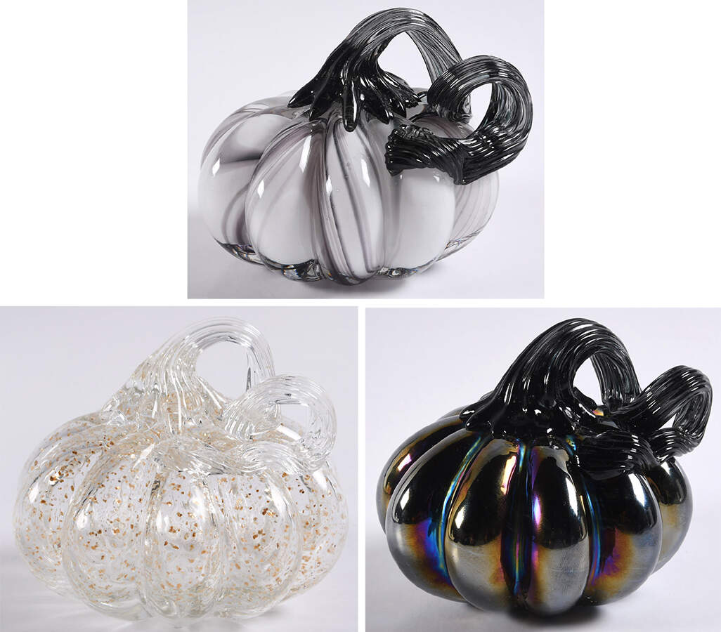 Pumpkin Patch Small Black/White Pumpkin Trio - Boxed by Global Village Glass-1