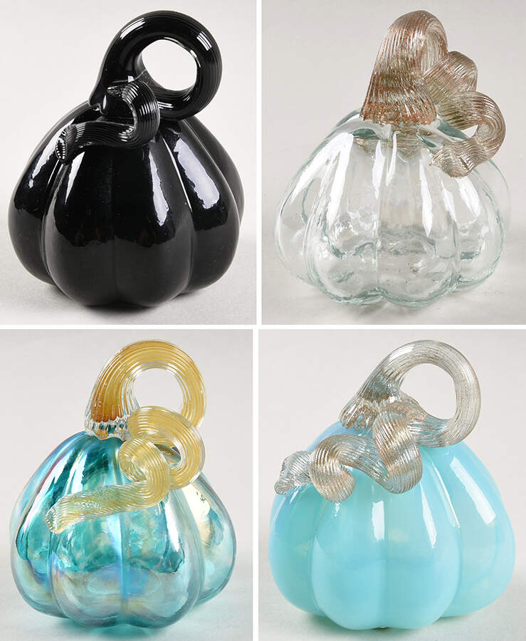 Pumpkin Patch Mini Teal Gourd Set Of 4 - Boxed by Global Village Glass-1