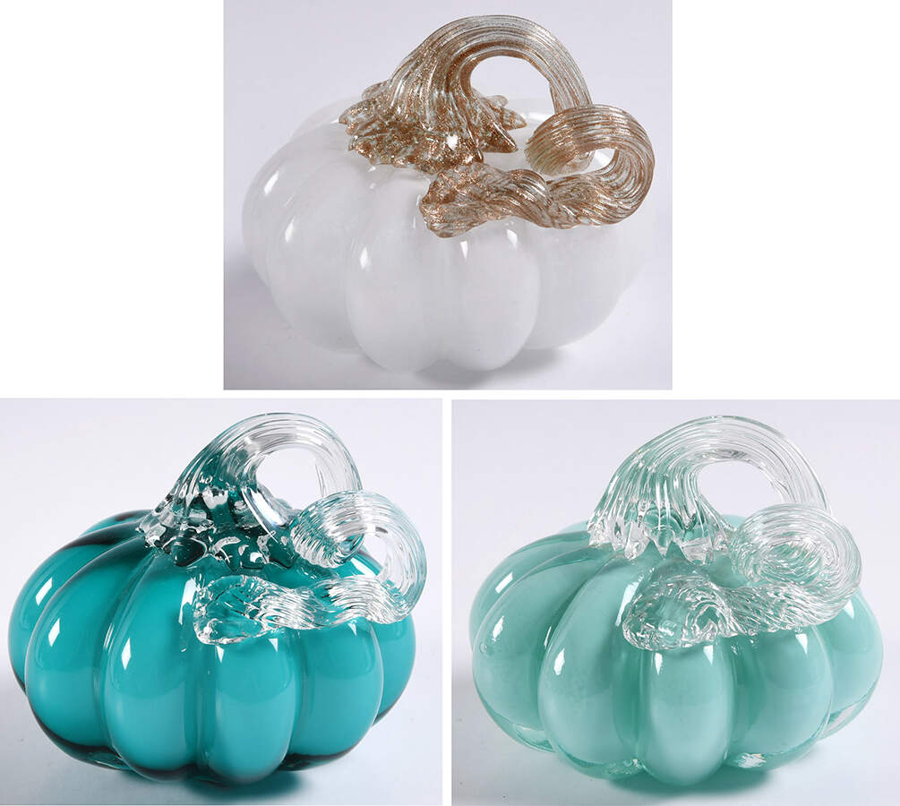 Pumpkin Patch Small Teal Pumpkin Trio - Boxed by Global Village Glass-1