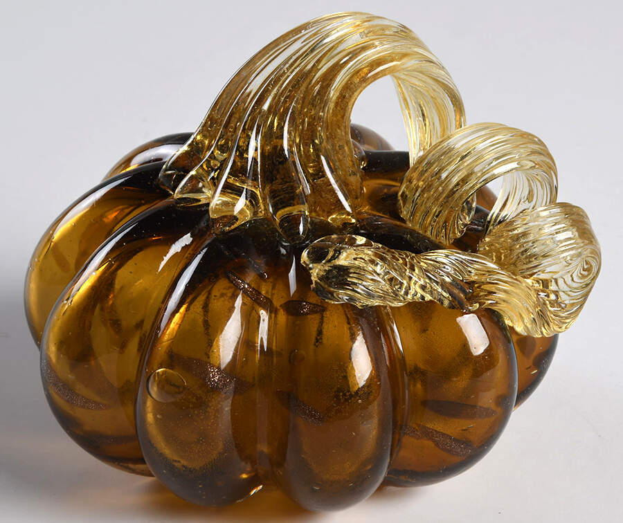Pumpkin Patch Small Amber Streak Pumpkin - No Box by Global Village Glass-1