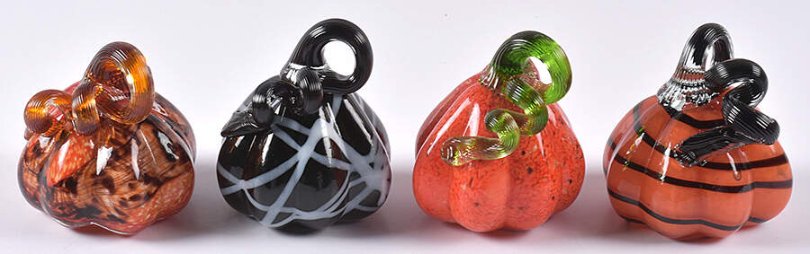 Pumpkin Patch Mini Orange/Black Gourd Set/4 - Boxed by Global Village Glass-1