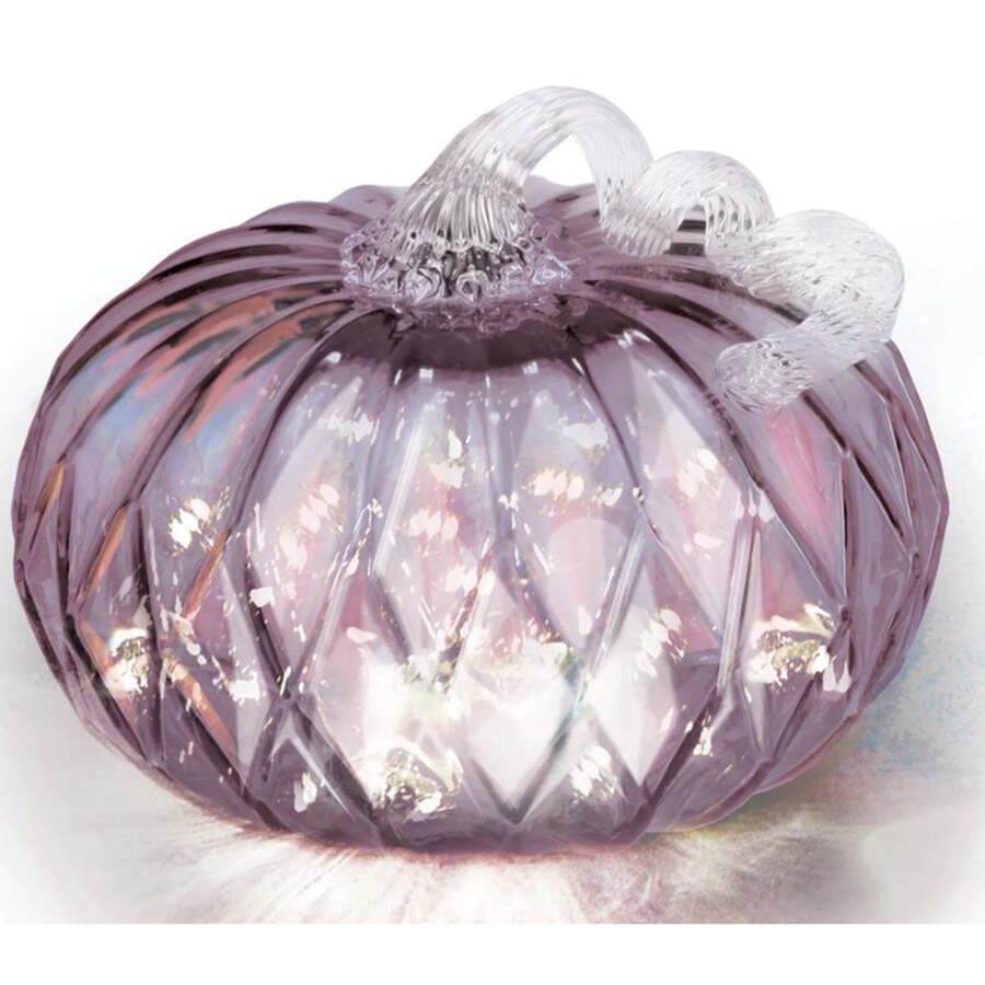 Pumpkin Patch Large Violet Facet Pumpkin W/ Led Lights - No Box by Global Village Glass-1