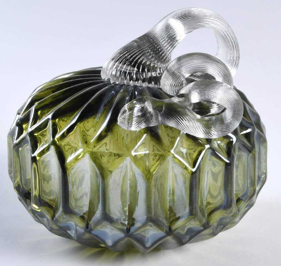 Pumpkin Patch Small Gray/Green Facet Pumpkin - No Box by Global Village Glass-1