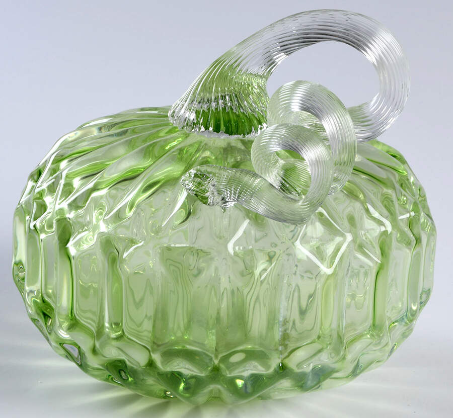 Pumpkin Patch Small Green Facet Pumpkin - No Box by Global Village Glass-1