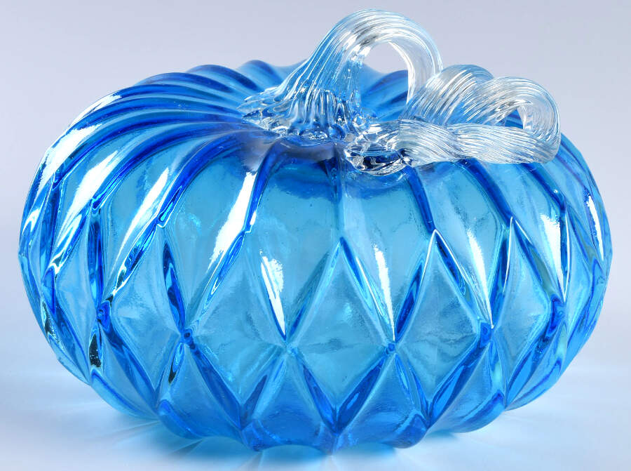 Pumpkin Patch Large Blue Facet Pumpkin - No Box by Global Village Glass-1