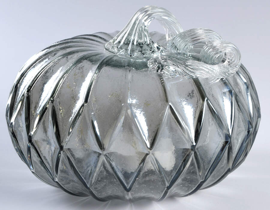 Pumpkin Patch Large Gray Facet Pumpkin W/ Led Lights - No Box by Global Village Glass-1