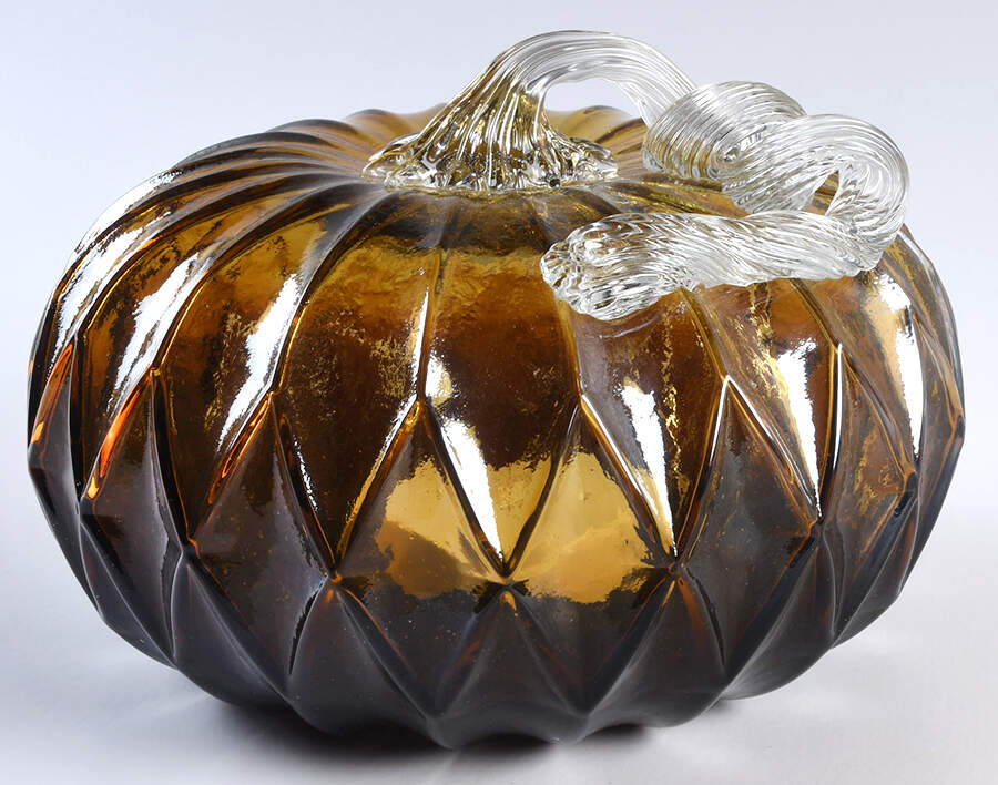Pumpkin Patch Large Coffee Facet Pumpkin W/ Led Lights - No Box by Global Village Glass-1