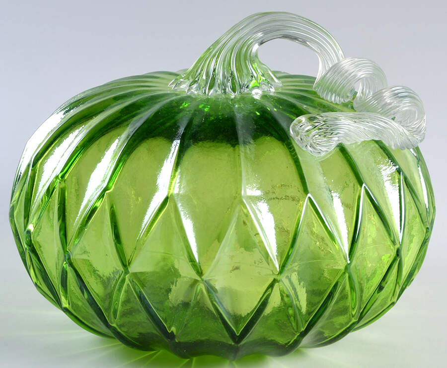 Pumpkin Patch Large Green Facet Pumpkin W/ Led Lights - No Box by Global Village Glass-1