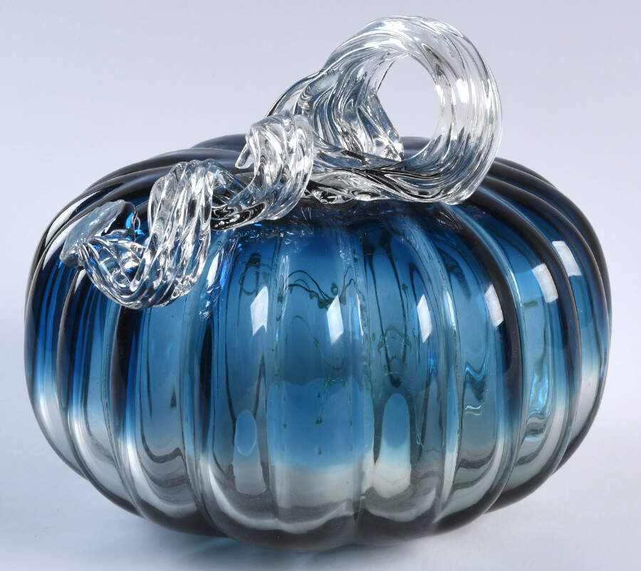 Pumpkin Patch Large Blue & Gray Ombre Pumpkin W/ Led L - No Box by Global Village Glass-1