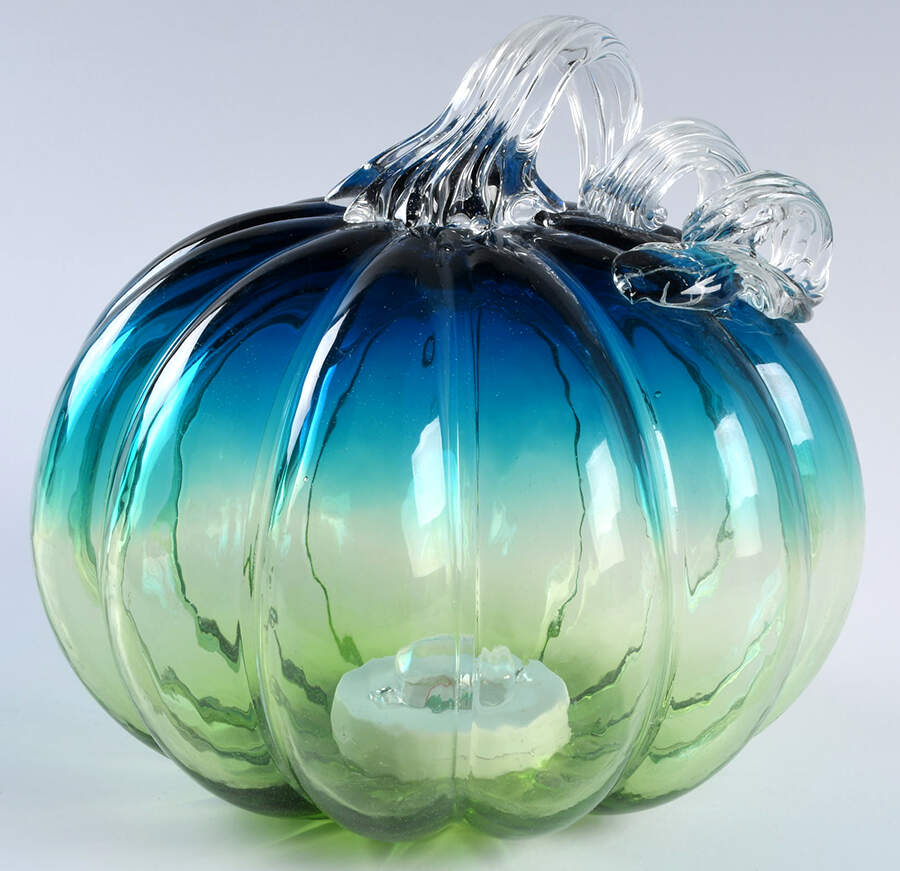 Pumpkin Patch Blue/Green Ombre Pumpkin W/ Led Lights - No Box by Global Village Glass-1
