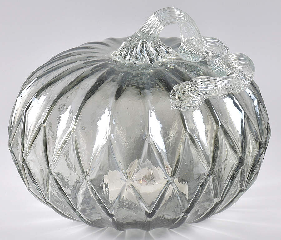 Pumpkin Patch Large Gray Facet Pumpkin W/ Led Lights - No Box by Global Village Glass-1