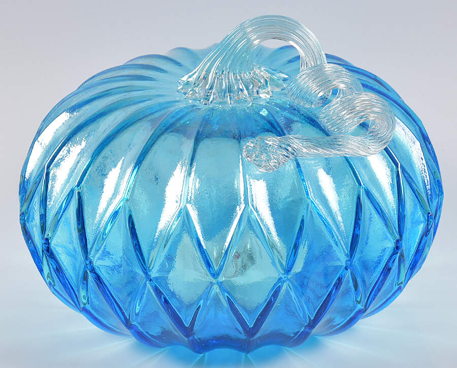 Pumpkin Patch Large Blue Facet Pumpkin W/ Led Lights - No Box by Global Village Glass-1