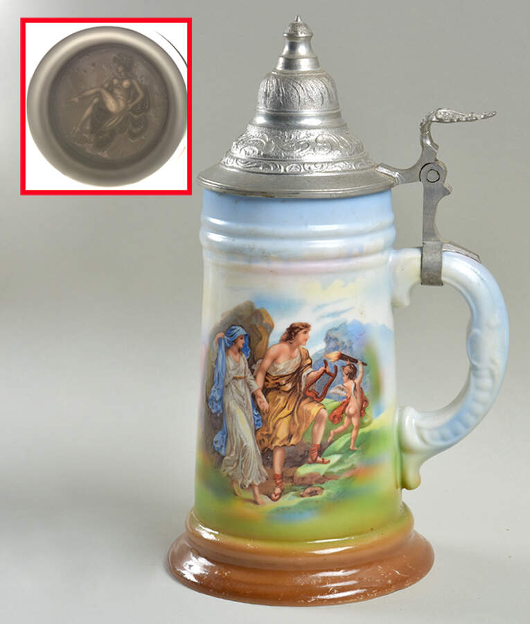 Neutettau Lithophane Steins Woman,Man W/Lyre, Cherub - No Box by Gerold Porzellan-1