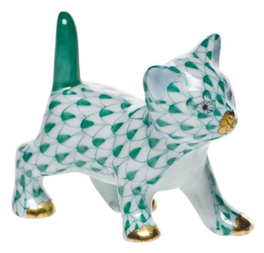 Cats Strutting Kitty-Green - No Box by Herend-1