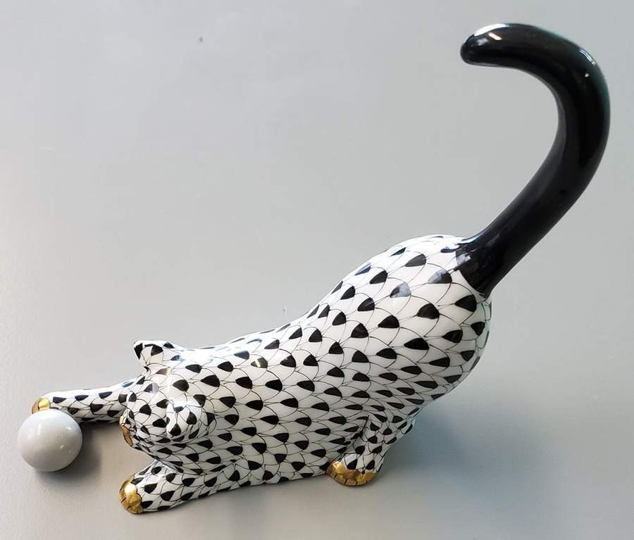 Cats Cat With Ball-Black - No Box by Herend-1