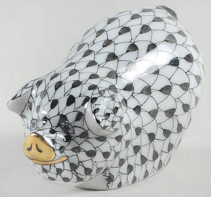 Pigs Portly Pig-Black - No Box by Herend-1