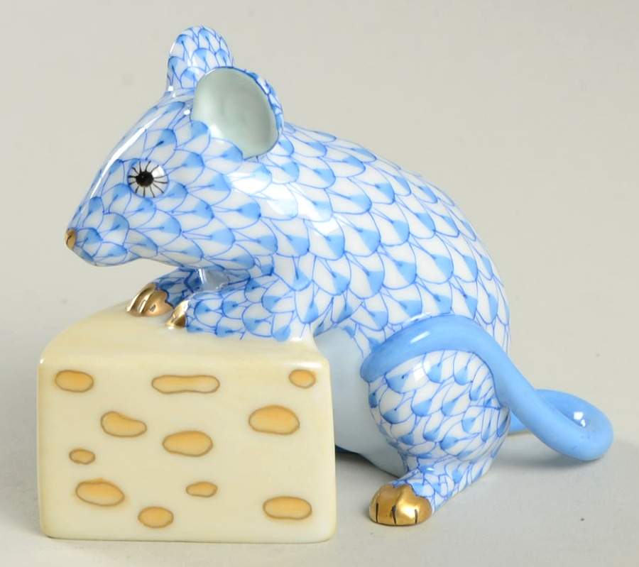 Rodents Mouse Eating Cheese-Blue - No Box by Herend-1