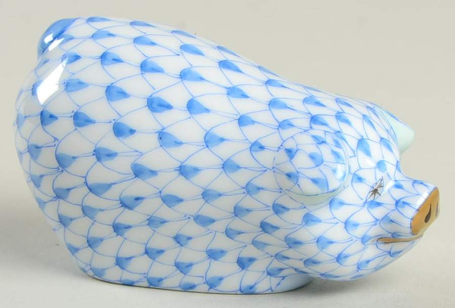 Pigs Portly Pig-Blue - No Box by Herend-1