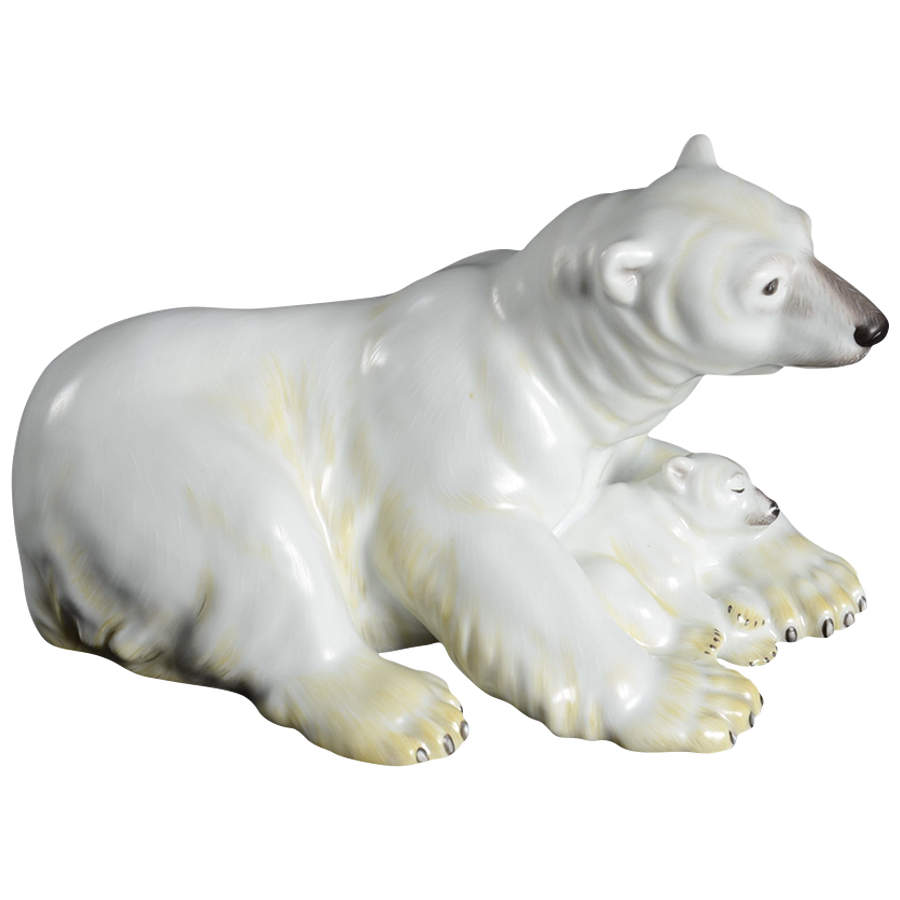 Kingdom Classic Polar Bear With Cub-Natural - No Box by Herend-1
