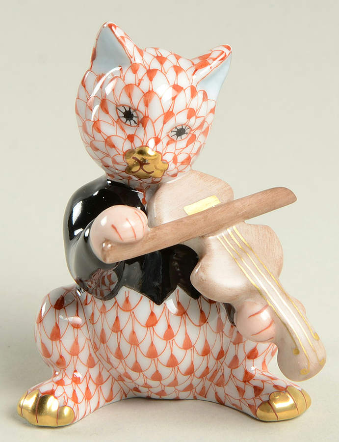 Cats Cat With Fiddle-Rust - No Box by Herend-1